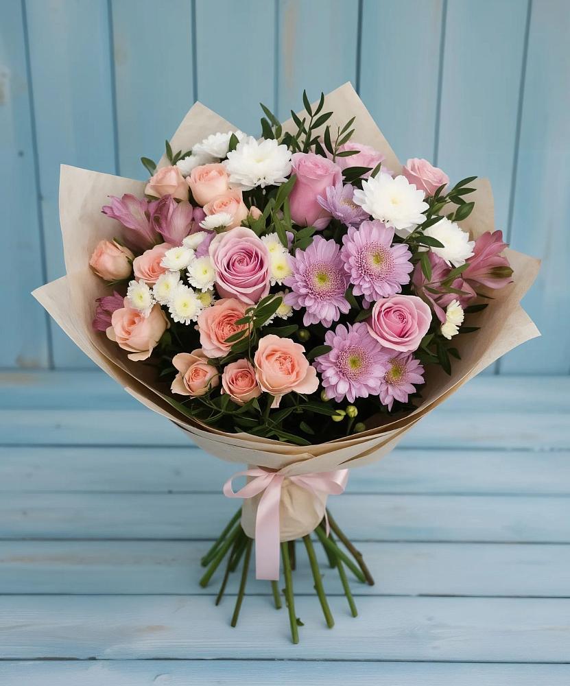 Букет цветов из: Хризантемы, Розы и Альстромерии в Приволжске