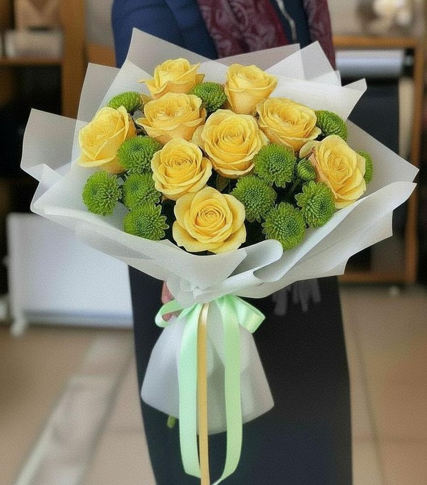 Букет цветов из: Хризантемы и Розы в Приволжске