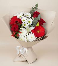 Букет цветов из:  Розы, Хризантемы, Герберы и Лилии в Приволжске