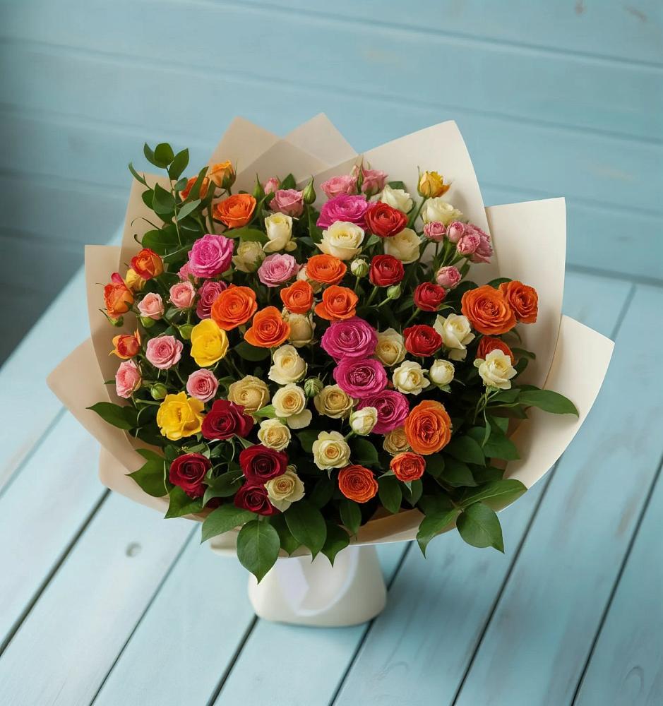 Букет Микс из разноцветных кустовых роз в Приволжске