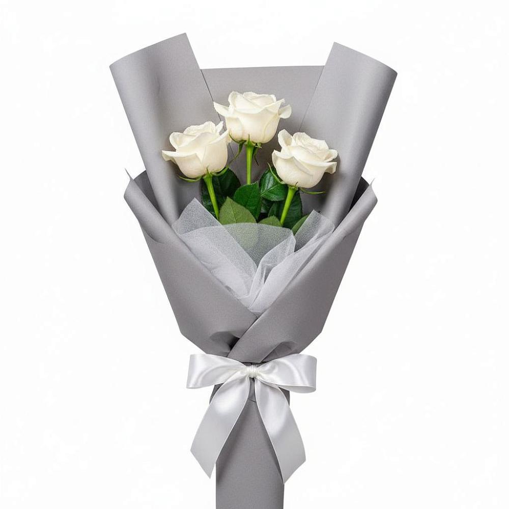 Букет 3 белые розы в Приволжске