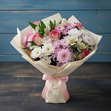 Букет цветов из:  Хризантемы, Альстромерии и Розы #REPLACE_PRED# Приволжске