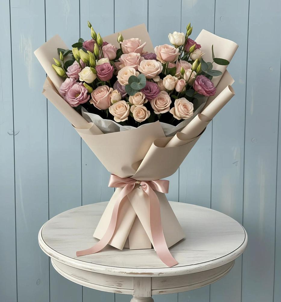 Букет цветов из: Розы и Лизиантусы в Приволжске