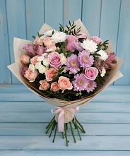 Букет цветов из:  Хризантемы, Розы и Альстромерии в Приволжске