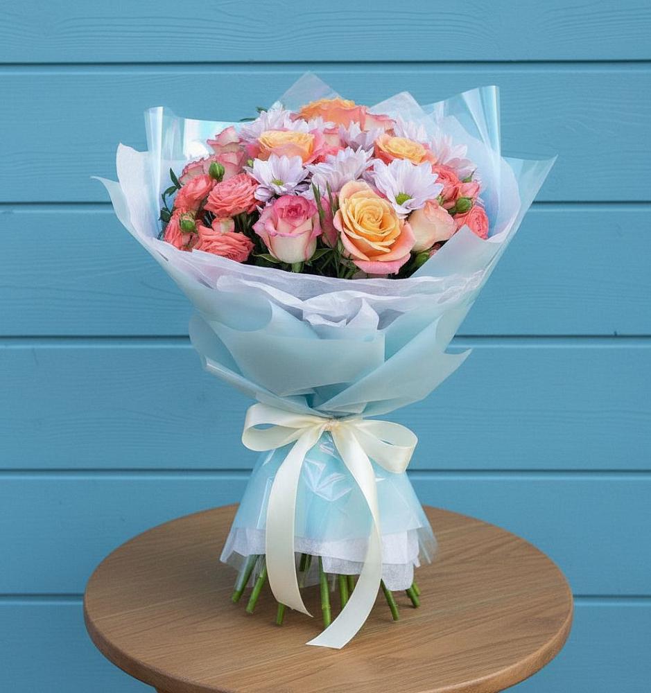 Букет цветов из: Хризантемы и Розы в Приволжске